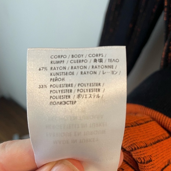 McQ by Alexander McQueen, XS, black and orange ribbed midi longsleeve dress EUC - Picture 6 of 14